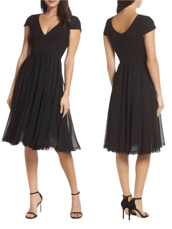 Dress the Population Dresses & Skirts - Dress the Population Corey Chiffon Fit & Flare Cocktail Dress Black Large NWTS